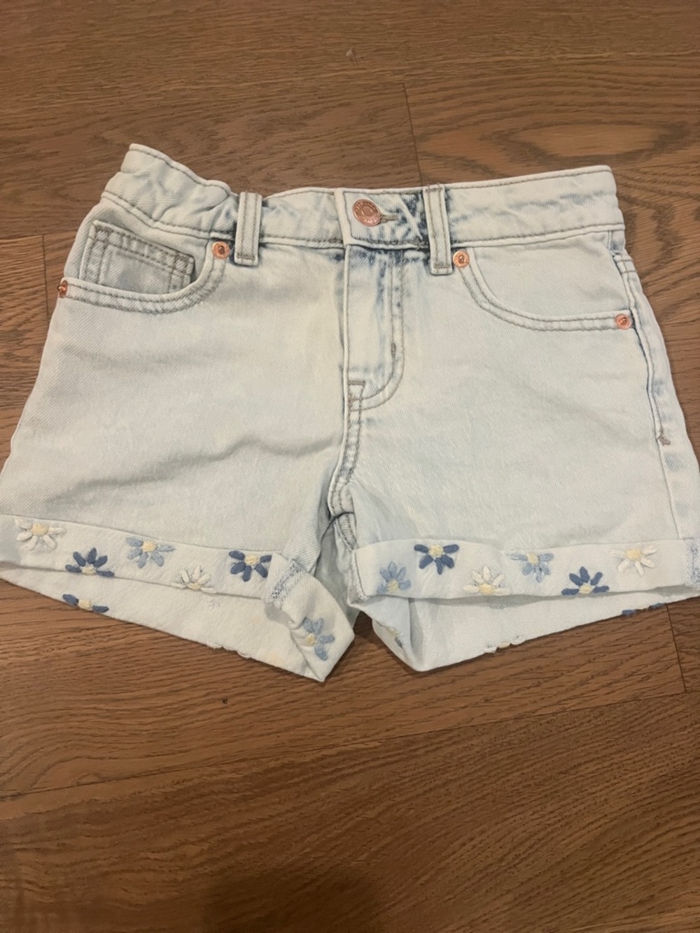 Cat & Jack Light Wash Denim Shorts with Floral Embroidered Hem